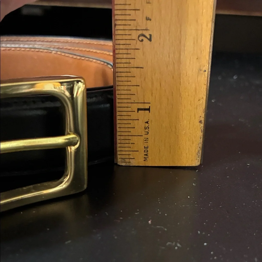 Men's vintage Black Leather Belt with Gold Buckle